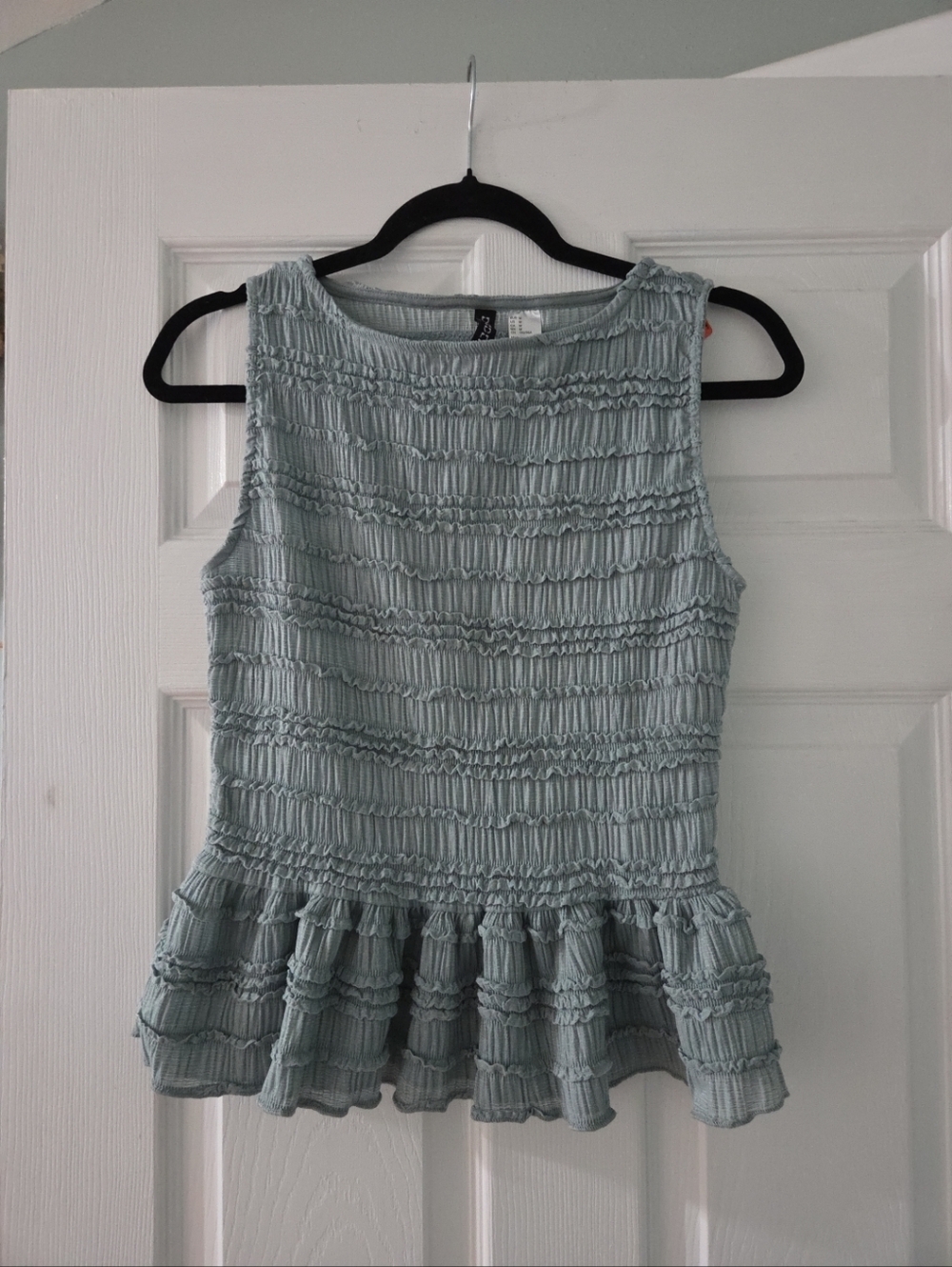 Light Blue Smocked Peplum Tank Top